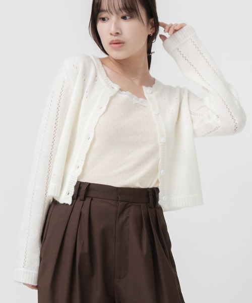 HEILIS カーディガン フラワーカッティングニットカーディガン