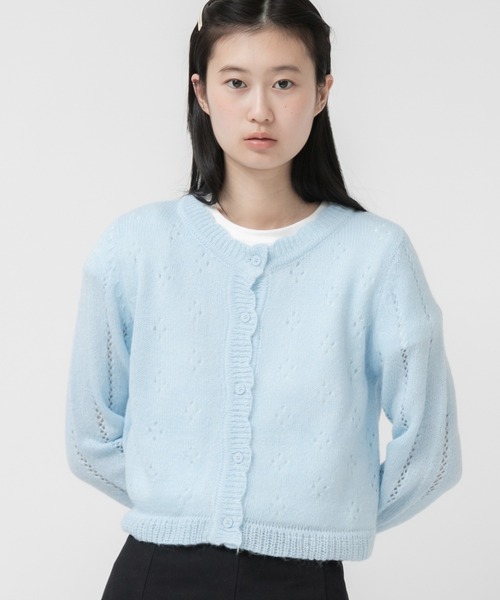 HEILIS カーディガン フラワーカッティングニットカーディガン