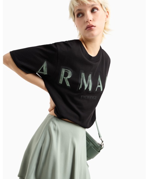 tシャツ 「A|X アルマーニ エクスチェンジ」ビッグロゴ クロップド 半袖クルーネックTシャツ/CROPPED レディース ARMANI EXCHANGE tシャツ 「A|X アルマーニ エクスチェンジ