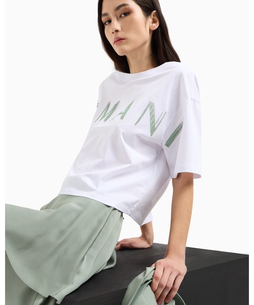 tシャツ 「A|X アルマーニ エクスチェンジ」ビッグロゴ クロップド 半袖クルーネックTシャツ/CROPPED レディース ARMANI EXCHANGE tシャツ 「A|X アルマーニ エクスチェンジ
