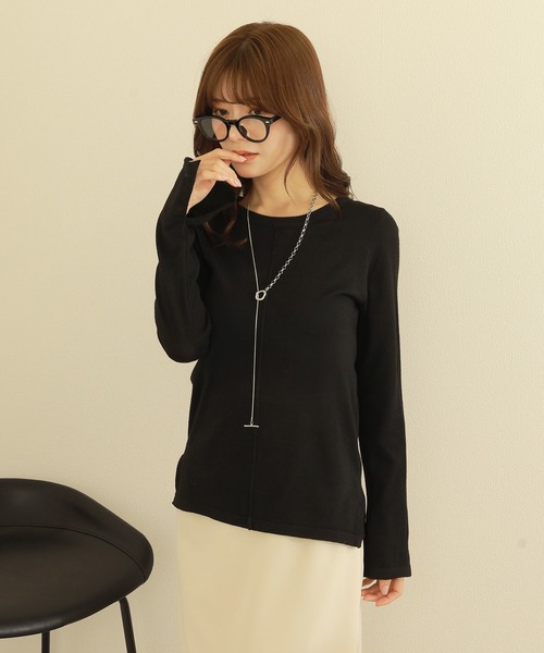 ［美品］meer. NECK SLIT SHEER TOP シアートップス tシャツ center seam slit tops /センターシームスリットデザインセミ