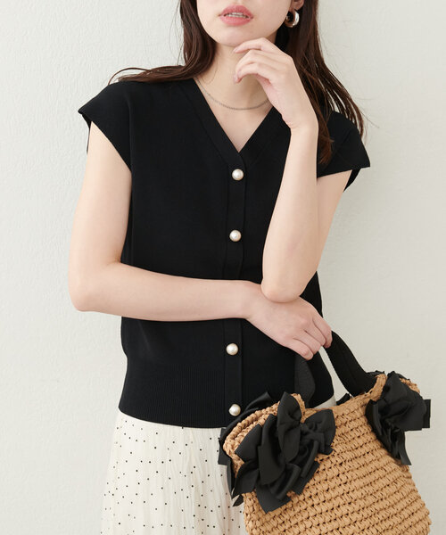 natural couture ニット セーター BIGパールノースリニット