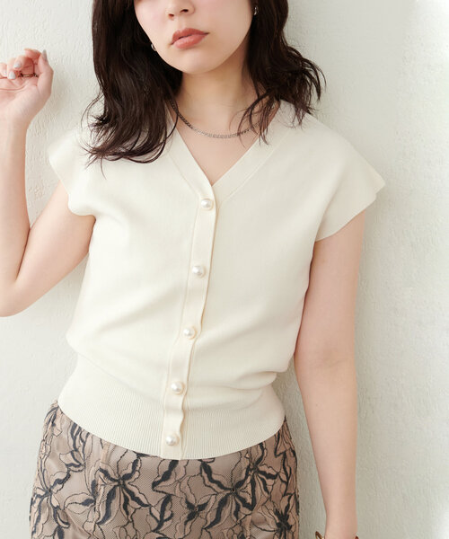 natural couture ニット セーター BIGパールノースリニット