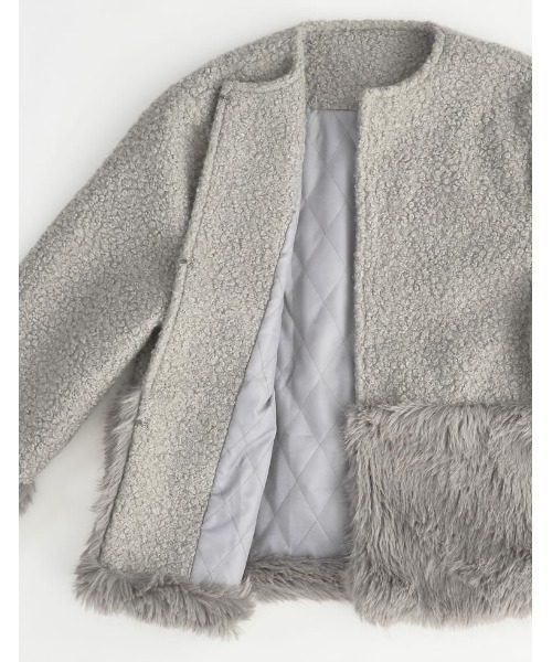 「Re:EDIT」 ノーカラージャケット MEDIUM グレー レディース_画像3