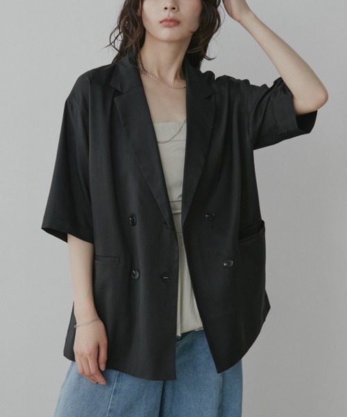 美品 (+)people MARIA リネン テーラードジャケット カットオフ Aunt 