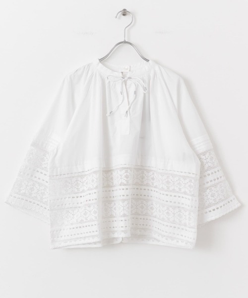ブラウス シャツ sara mallika　COTTON BORDER GATHER LACE TOP レディース ブラウス シャツ sara mallika COTTON BORDER GATHER LACE TOP