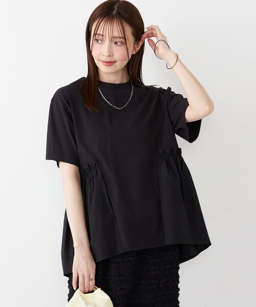 tシャツ SHIPS Colors:「手洗い可能」ドッキング ペプラム ショートスリーブ トップス レディース SHIPS Colors tシャツ Colors:「手洗い可能」ドッキング