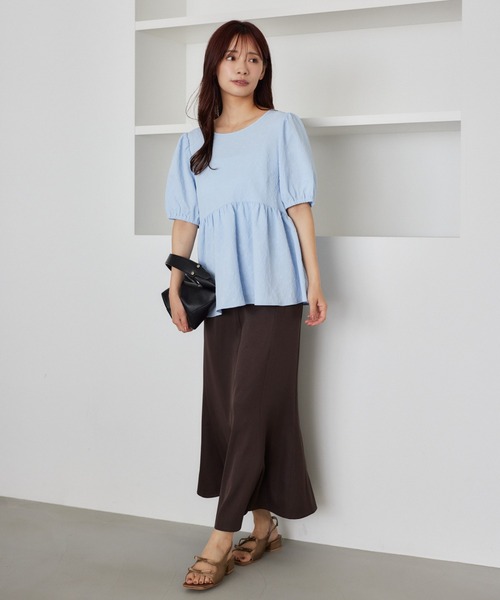 ブラウス シャツ フラワージャガードペプラムブラウス   572852 レディース mysty woman ブラウス シャツ フラワージャガードペプラム