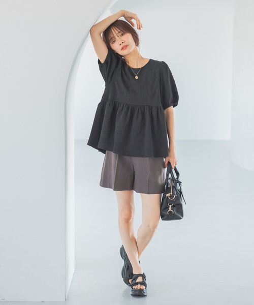 ブラウス シャツ フラワージャガードペプラムブラウス   572852 レディース mysty woman ブラウス シャツ フラワージャガードペプラム