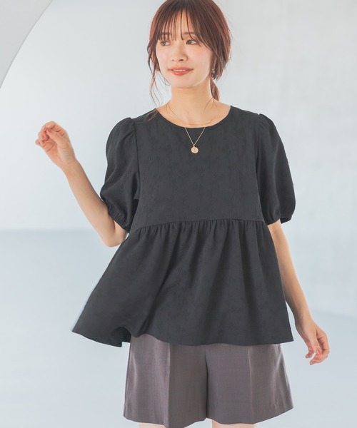 ブラウス シャツ フラワージャガードペプラムブラウス   572852 レディース mysty woman ブラウス シャツ フラワージャガードペプラム