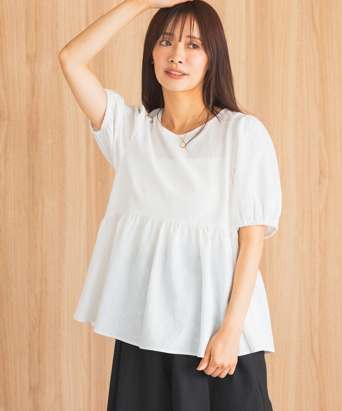 ブラウス シャツ フラワージャガードペプラムブラウス   572852 レディース mysty woman ブラウス シャツ フラワージャガードペプラム