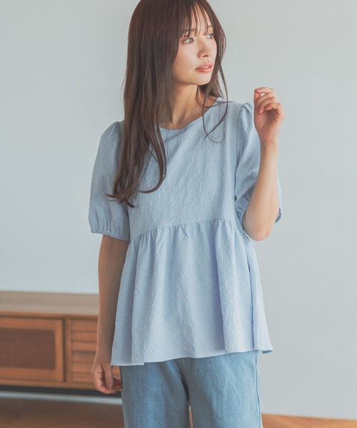ブラウス シャツ フラワージャガードペプラムブラウス   572852 レディース mysty woman ブラウス シャツ フラワージャガードペプラム