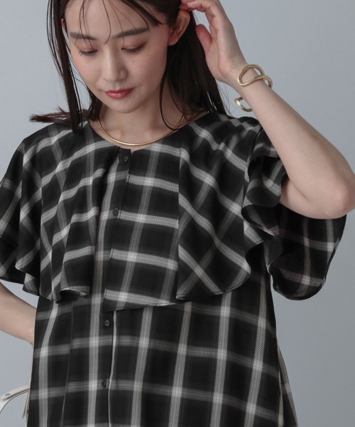 mellow frill check shirt ブラウン
