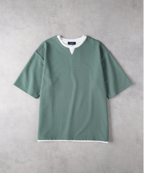 BACK NUMBER tシャツ 「BACK NUMBER」キーネック切替半袖Tシャツ