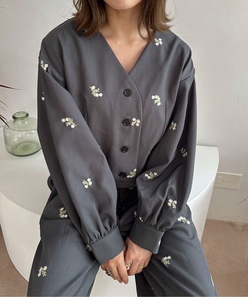 PILIT ブラウス シャツ 「セットアップ可」刺繍クロップドシャツ