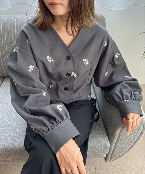 PILIT ブラウス シャツ 刺繍クロップドブラウス レディース : ZOZOTOWN