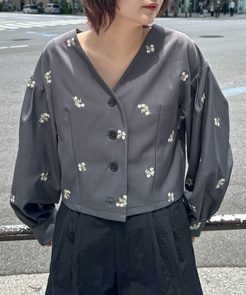 PILIT ブラウス シャツ 刺繍クロップドブラウス レディース : ZOZOTOWN