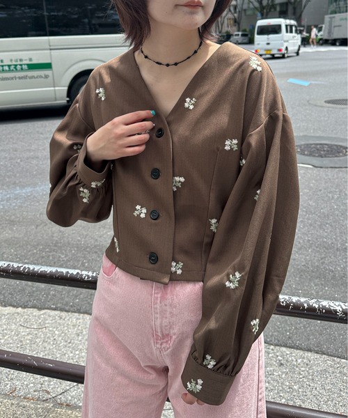 PILIT ブラウス シャツ 刺繍クロップドブラウス レディース : ZOZOTOWN