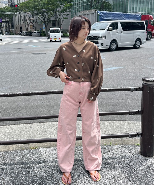 PILIT ブラウス シャツ 刺繍クロップドブラウス レディース : ZOZOTOWN