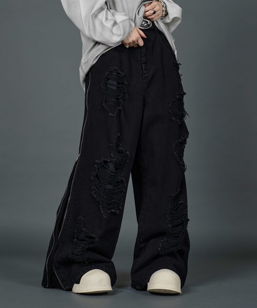 ERAR ワイドパンツ ジーンズ 「ERAR」ハイダメージサイドジップ