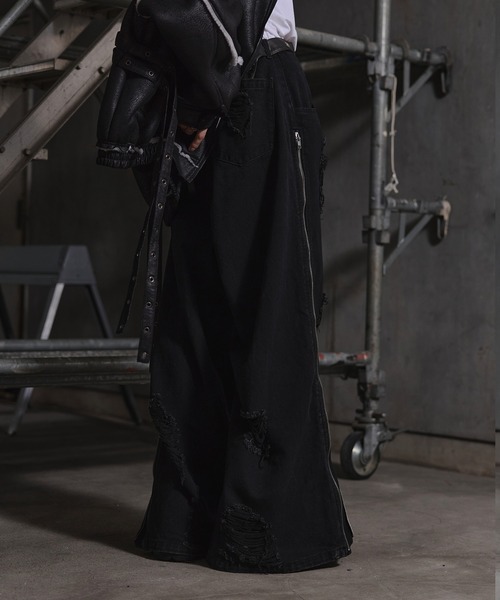 ERAR ワイドパンツ ジーンズ 「ERAR」ハイダメージサイドジップ 