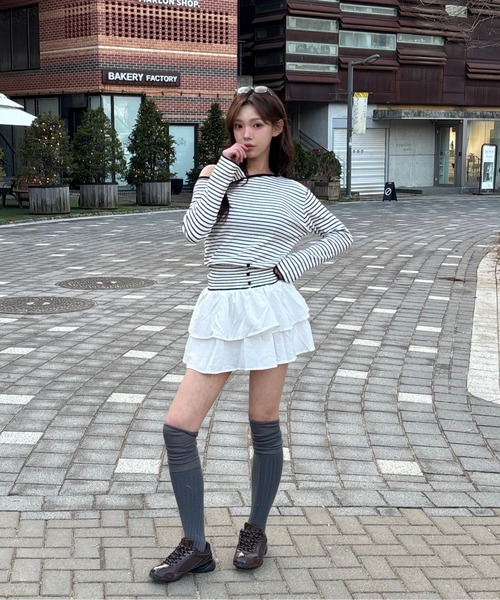 スカート ハイウエスト ティアード 2段 フリルミニスカート風