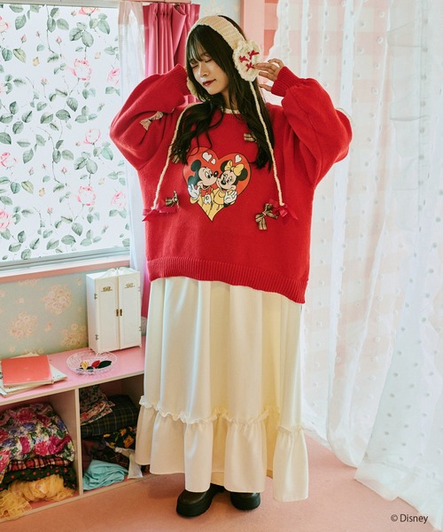 クティールとレトロ　ミッキーマウス　ニット クティールとレトロ ミッキー ニット レッド クティールとレトロ