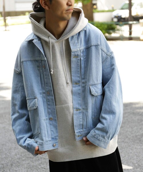 プリーツプリーズ　デニム風ジャンバージャケット PLEATS JACKET|プリーツ ジャケットプリーツ ジャケット| MOONLOID