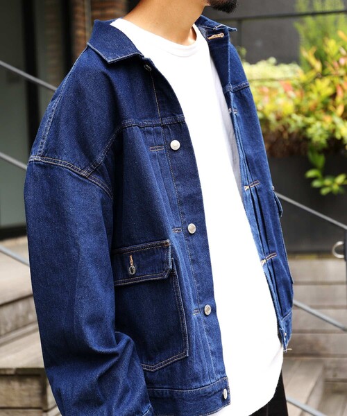 プリーツプリーズ　デニム風ジャンバージャケット FREAK'S STORE（フリークスストア） デニムジャケット SMALL ブルー