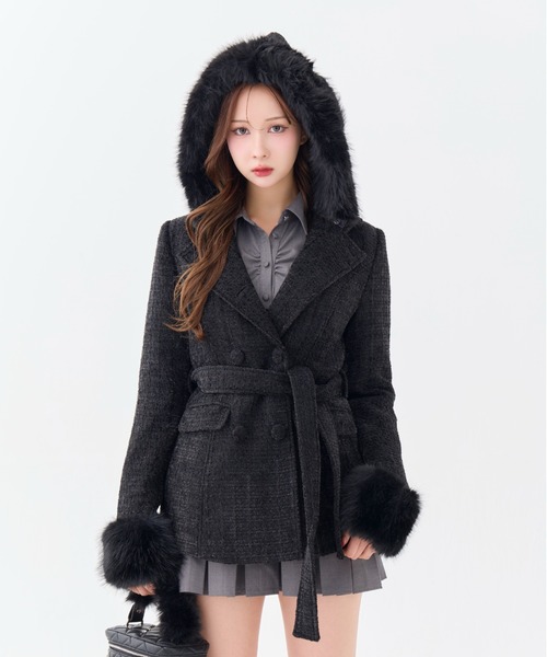 ANDWANG ダウンコート ダウンジャケット Twinkle Button Tweed Coat