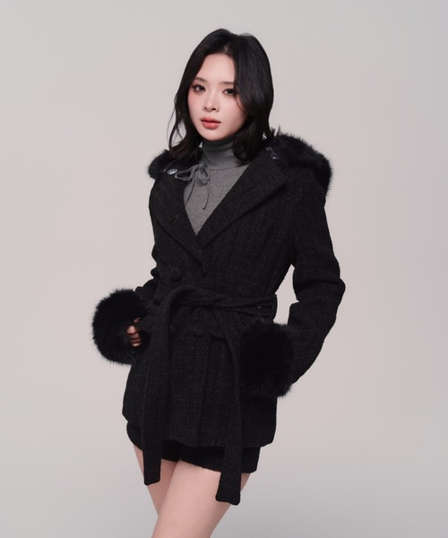 andwang Twinkle Button Tweed Coat 黒　コート ANDWANG ダウンコート ダウンジャケット Twinkle Button Tweed Coat