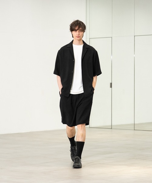 CTHY シティ ハーフパンツ ショートパンツ リネン混 ストライプ 3 黒 白 CITY TOKYO パンツ 「CITY TOKYO/シティートーキョー」Multi-flex