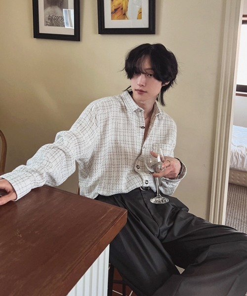NOWLE（ノウル） シャツ 「NOWLE」ツイードライク 織りチェック柄 長袖