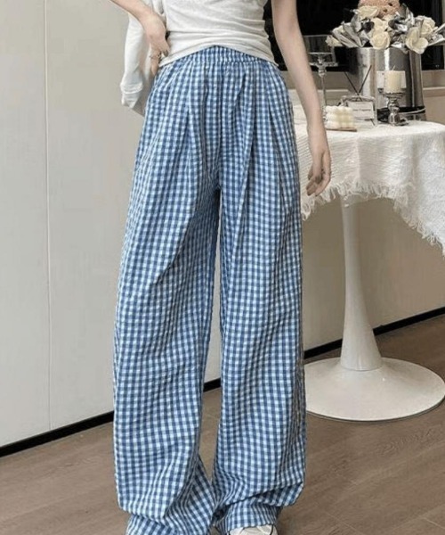 パンツ 「26年春新作」ギンガムワイドイージーパンツ レディース