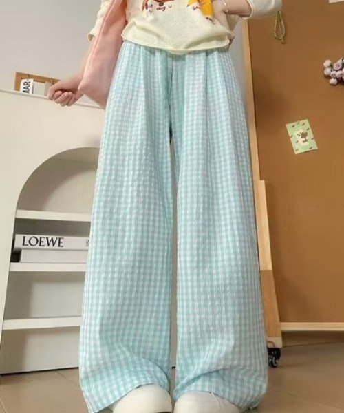 パンツ 「26年春新作」ギンガムワイドイージーパンツ レディース