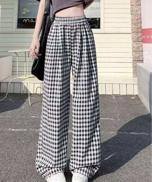 パンツ 「26年春新作」ギンガムワイドイージーパンツ レディース