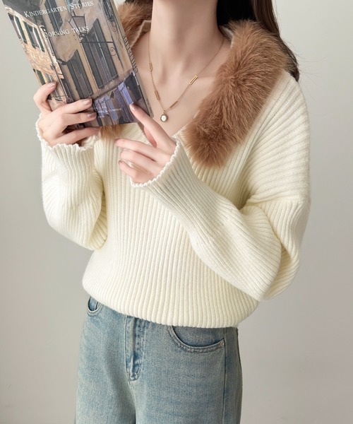 d*7様 ブルマリン　リアルファー襟ニット d*7様 ブルマリン リアルファー襟ニット d*7様 ブルマリン リアル