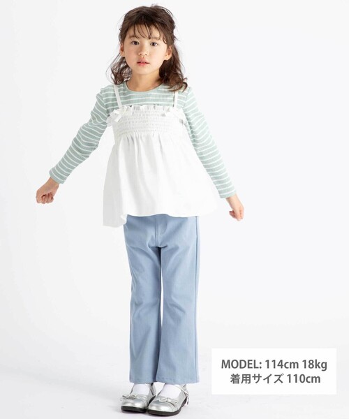 tシャツ ラメジョーゼットシャーリングキャミ+リブボーダー長袖Tシャツセット キッズ 子供服 女の子の画像