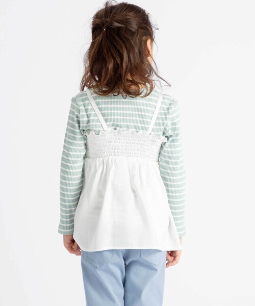 tシャツ ラメジョーゼットシャーリングキャミ+リブボーダー長袖Tシャツセット キッズ 子供服 女の子の画像