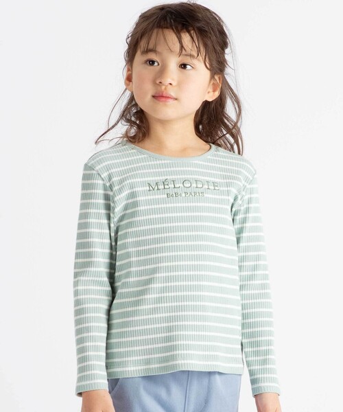 tシャツ ラメジョーゼットシャーリングキャミ+リブボーダー長袖Tシャツセット キッズ 子供服 女の子の画像