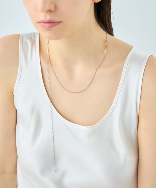 ネックレス 「アシンメトリー」 ナチュラルストーン バイカラー ロングネックレス レディースの画像