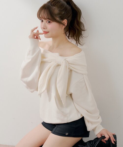 Chico（チコ） tシャツ オフショルリボンスウェット レディース