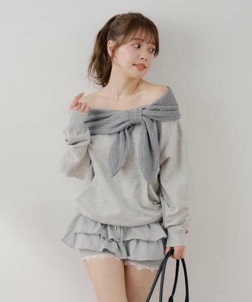 Chico（チコ） tシャツ オフショルリボンスウェット レディース