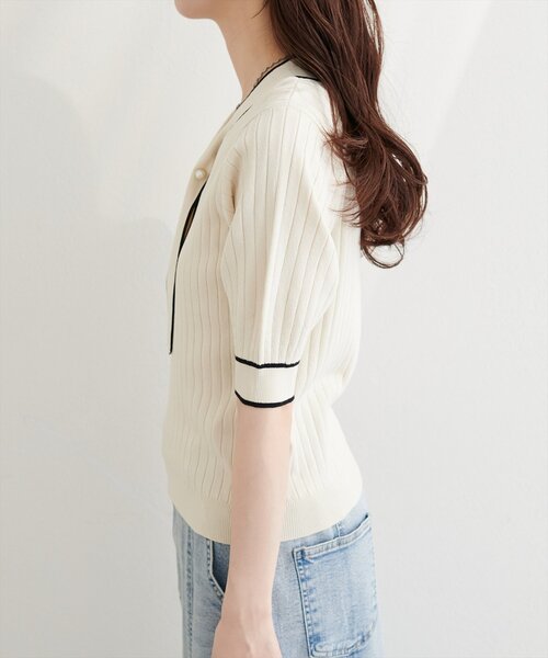 natural couture ニット セーター パール付きボータイバイカラーニット