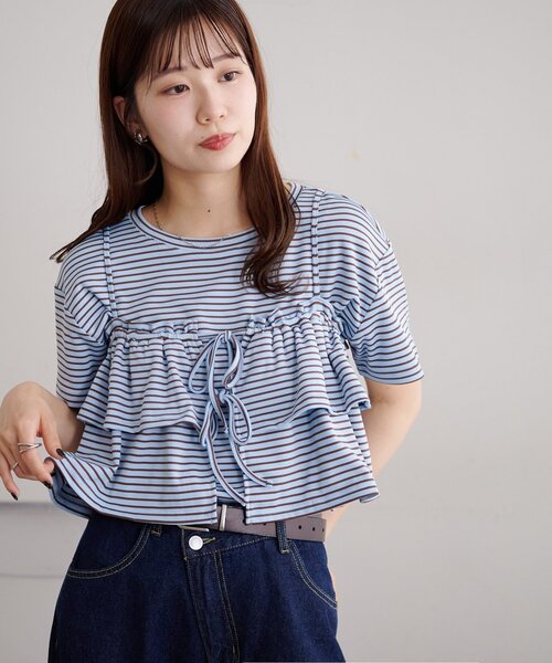 Discoat（ディスコート） tシャツ 半袖 フリルキャミセットボーダー 