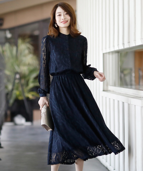 ドレス 結婚式ワンピースドレススタンドカラーミモレ丈 袖あり大きいサイズフォーマル Zozotown Yahoo 店 通販 Yahoo ショッピング