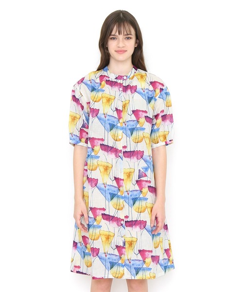 ワンピース シャツワンピース リネンハーフスリーブシャツワンピース トランスルーセントカラフルチューリップス マルチ Zozotown Paypayモール店 通販 Paypayモール