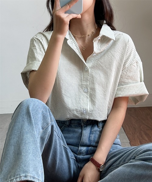 leur logette 半袖ストライプブラウス