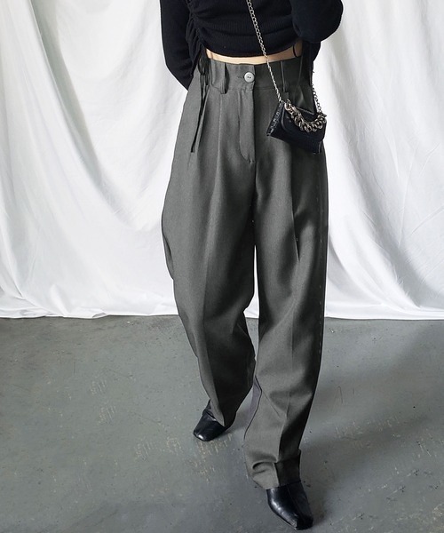 美品バックラッシュ定価5万円ウールカシミヤメルトン21AWベルト付きパンツ灰M me+em select（ミームセレクト） スラックス パンツ 「 選べる17色