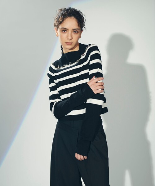 GRACE CONTINENTAL ニット セーター ビジューラインニットトップ  